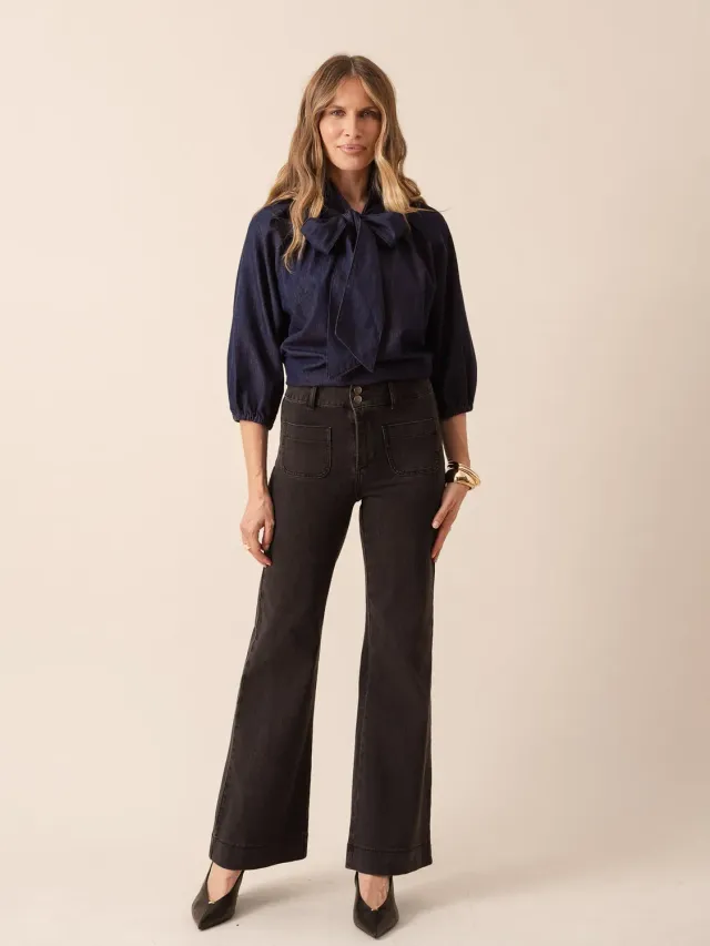 Oraije Elena jeans flare grigio medio cotone
