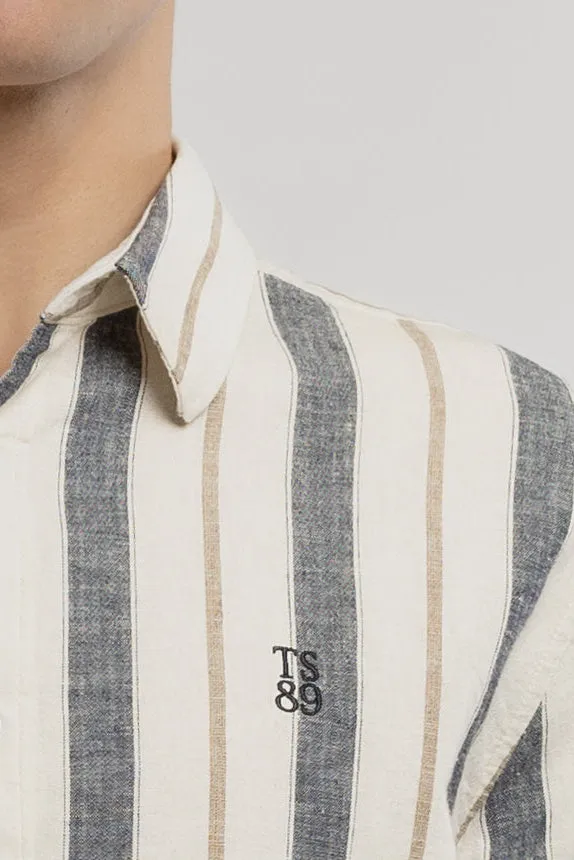 Teddy Smith C-Darius camicia uomo lino righe blu navy