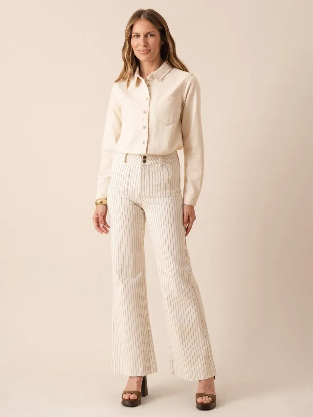 Oraije Elena jeans flare a righe natural in cotone