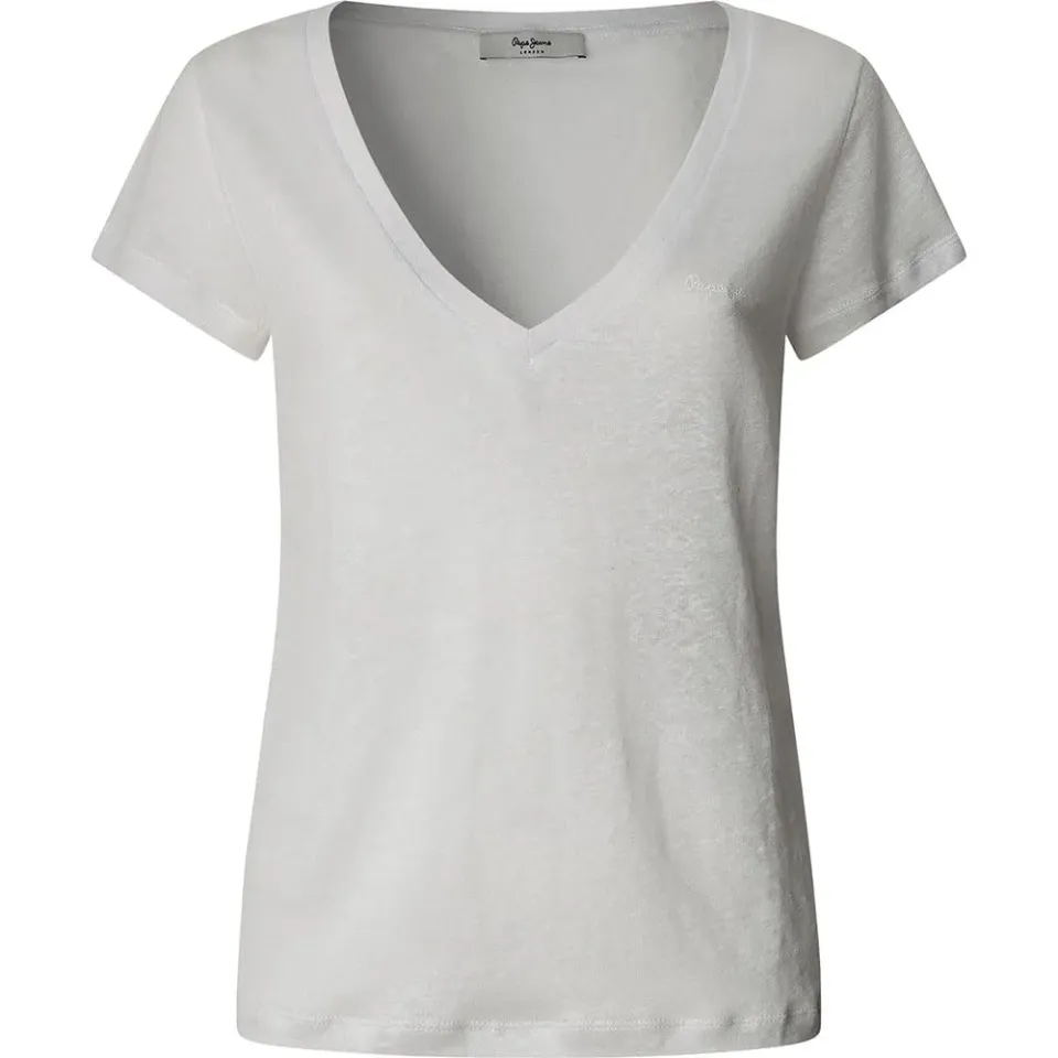 Pepe Jeans Megan V-Neck T-Shirt Donna L Bianco Lino