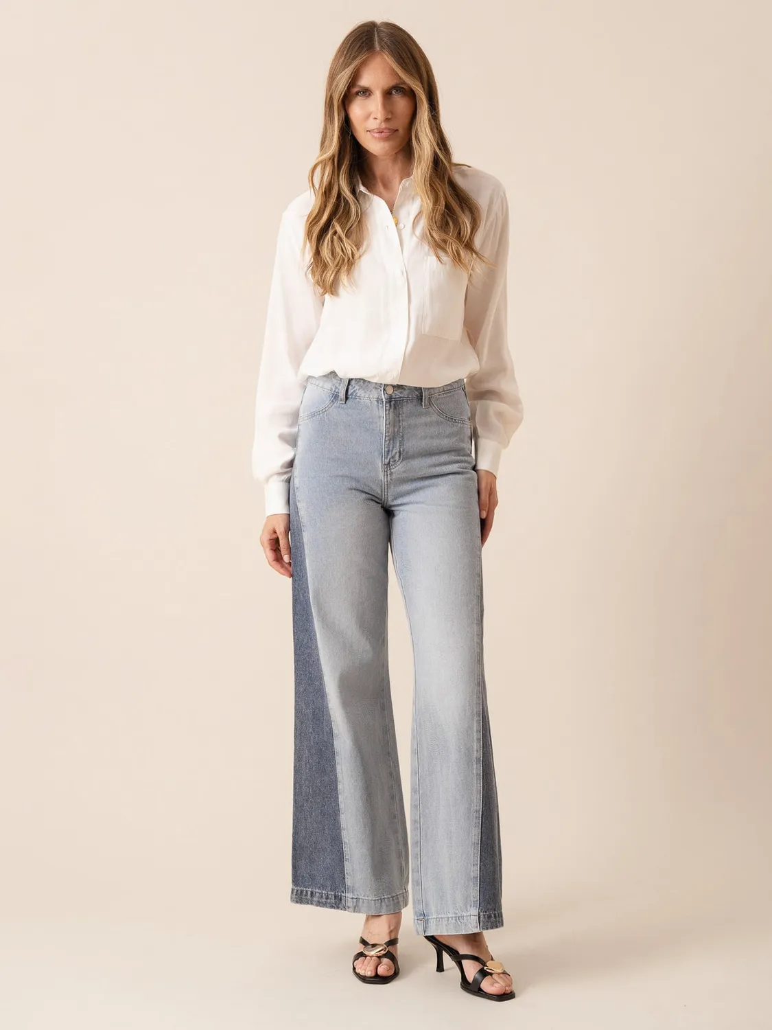 Oraije Mason jeans wide bicolore azzurro
