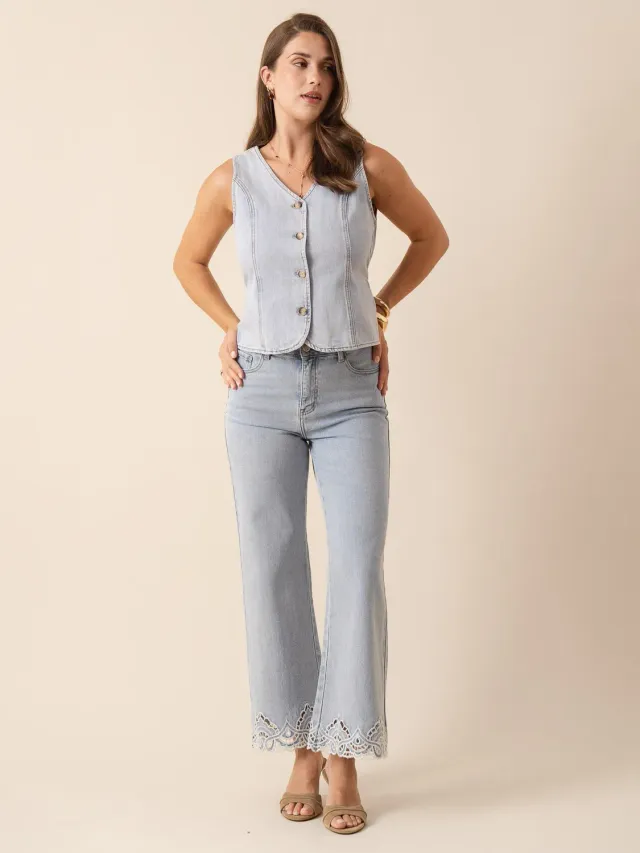 Oraije Nola jeans wide azzurro pizzo