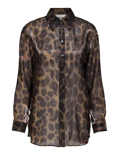 ONLY Onlstella Life LS Loose Shirt Wvn camicia chocolate marrone