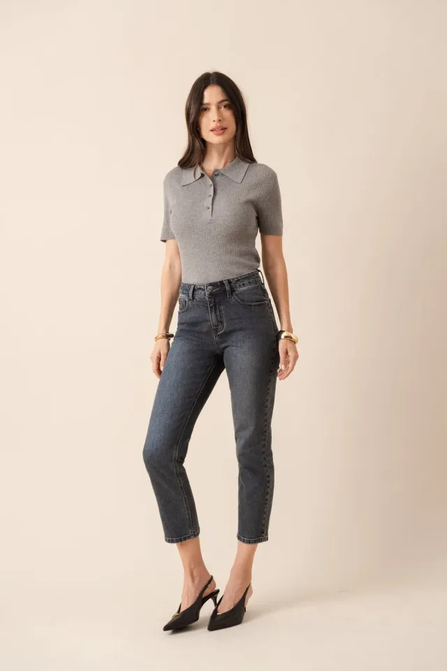 Oraije Mia jeans mom fit grigio blu denim per petite
