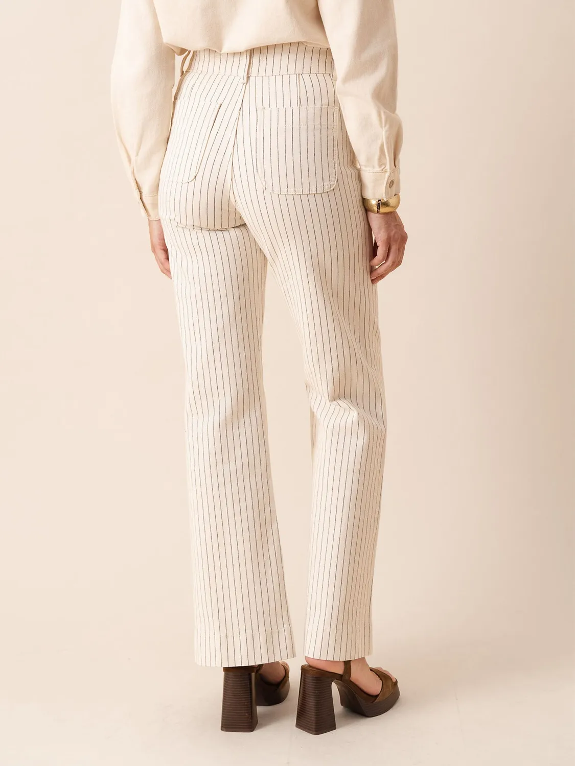 Oraije Elena jeans flare a righe natural in cotone