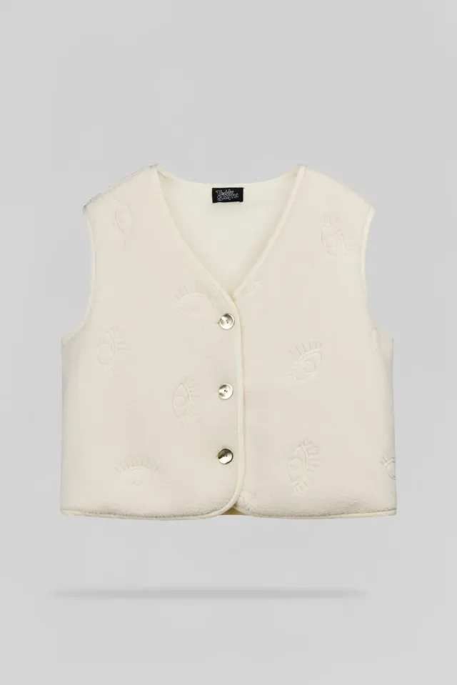 Teddy Smith G-Eyes gilet donna bianco sherpa occhi