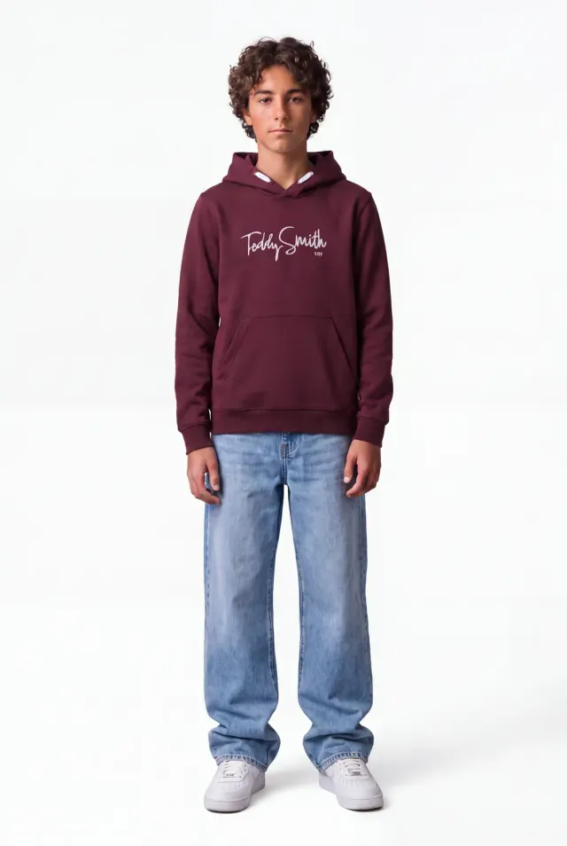 Teddy Smith S-Evry Hoody JR felpa cappuccio bordeaux bimbo