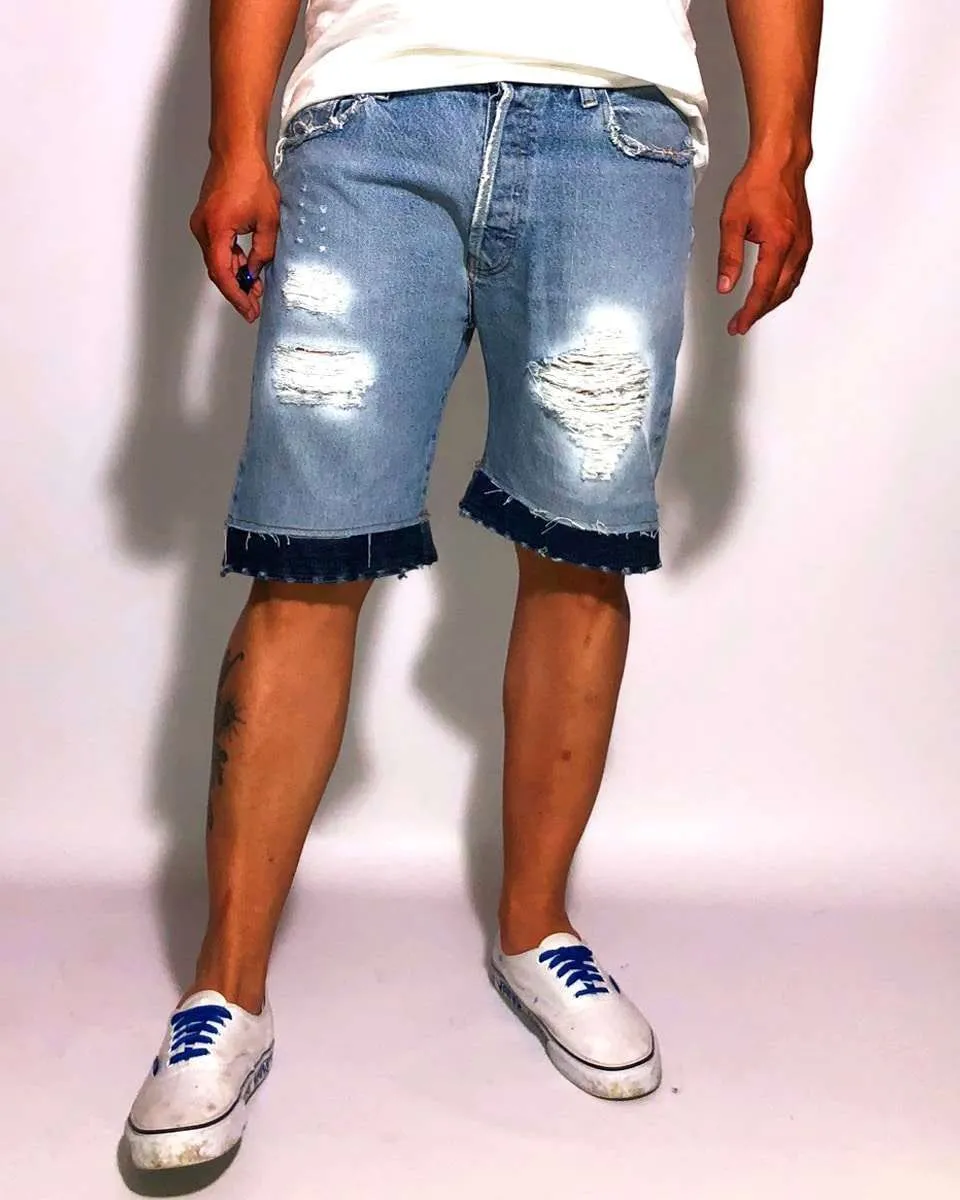Never Say Never Bermuda Levi's Destroyed Denim Dark short jeans