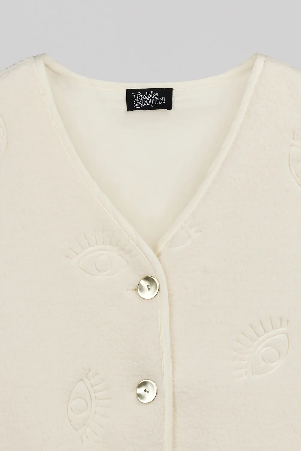 Teddy Smith G-Eyes gilet donna bianco sherpa occhi