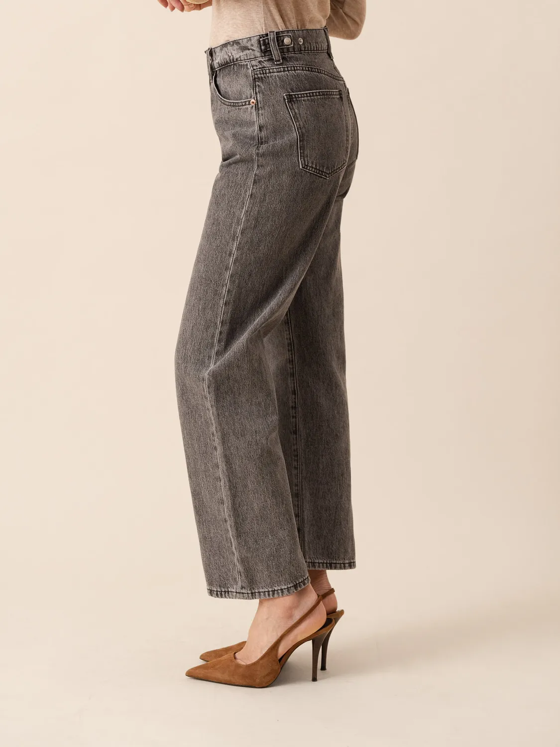 Oraije Alix jeans straight grigio bottoni in vita