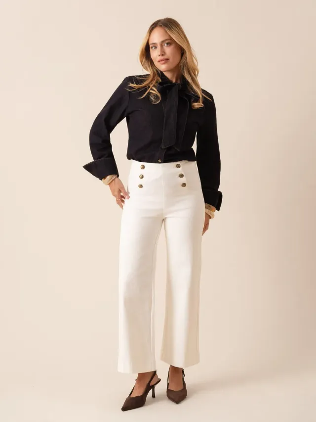 Oraije Victorine jeans wide bianchi bottoni a ponte