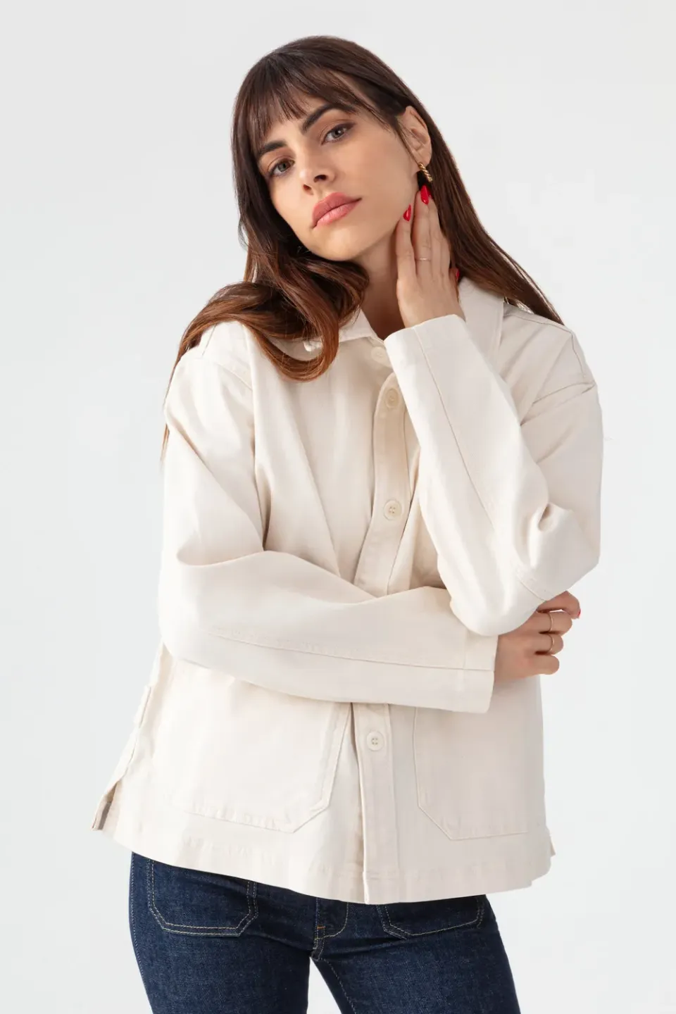 acquaverde Abby giacca in jeans Cream bottoni