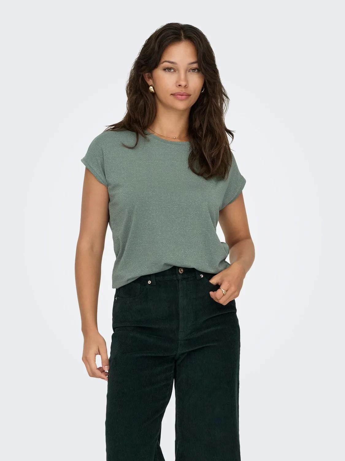 ONLY Maglia Donna Righe Brillantini scollo rotondo nera