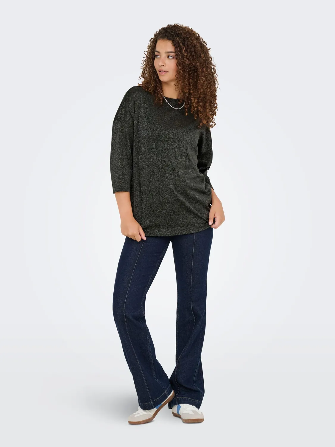 ONLY Onlsilvery Glamour top lurex 3/4 nero S