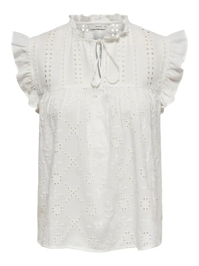 ONLY Onlreva Life S/L Emb Wvn Noos top bianco XS ricamato