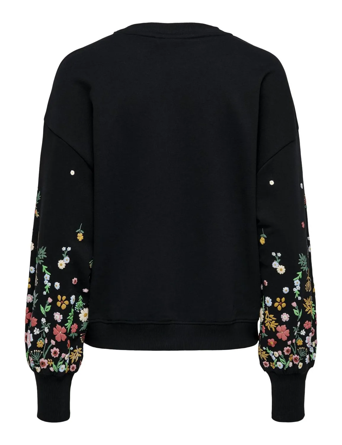 ONLY Onlbrooke L/S O-Neck felpa nera manica fiore