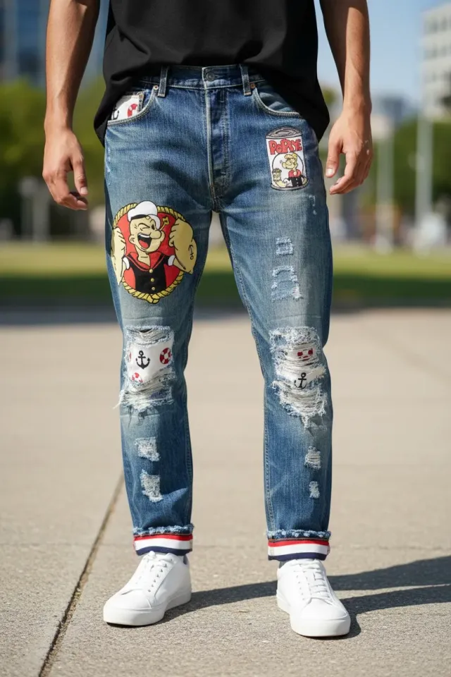 Levi's Vintage jeans dipinti Braccio di Ferro tessuto marinaio