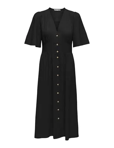 ONLY Onltizana vestito midi donna nero scollo tondo