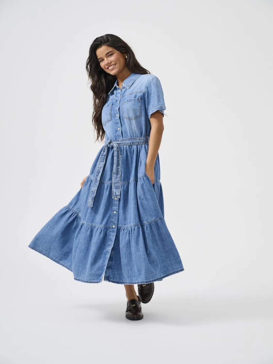 ONLY Onlaliyah Long abito denim camicia taglia S cintura