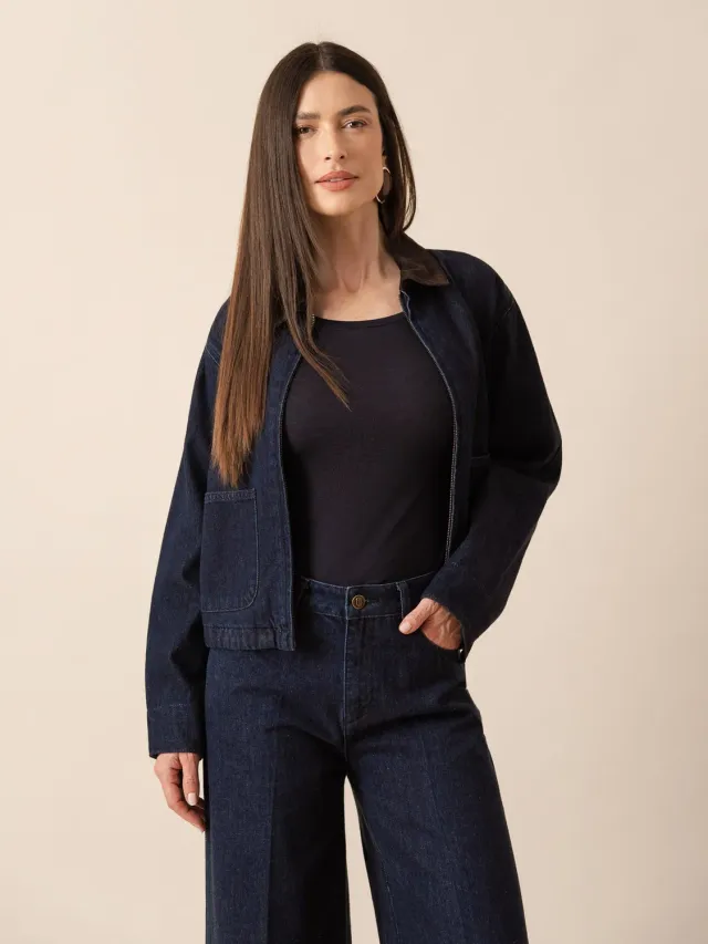 Oraije Vera giacca jean brut collo velluto