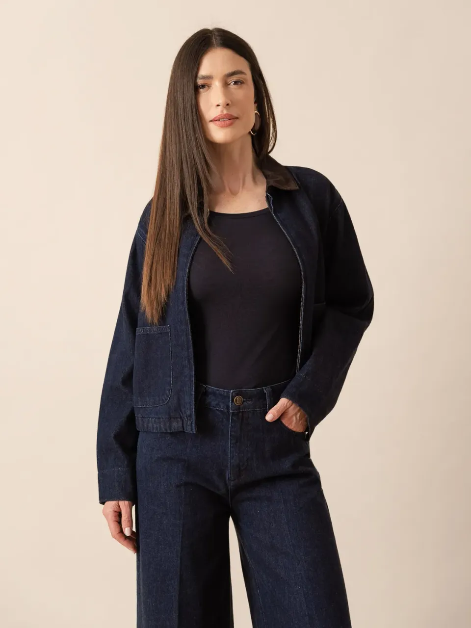 Oraije Vera giacca jean brut collo velluto