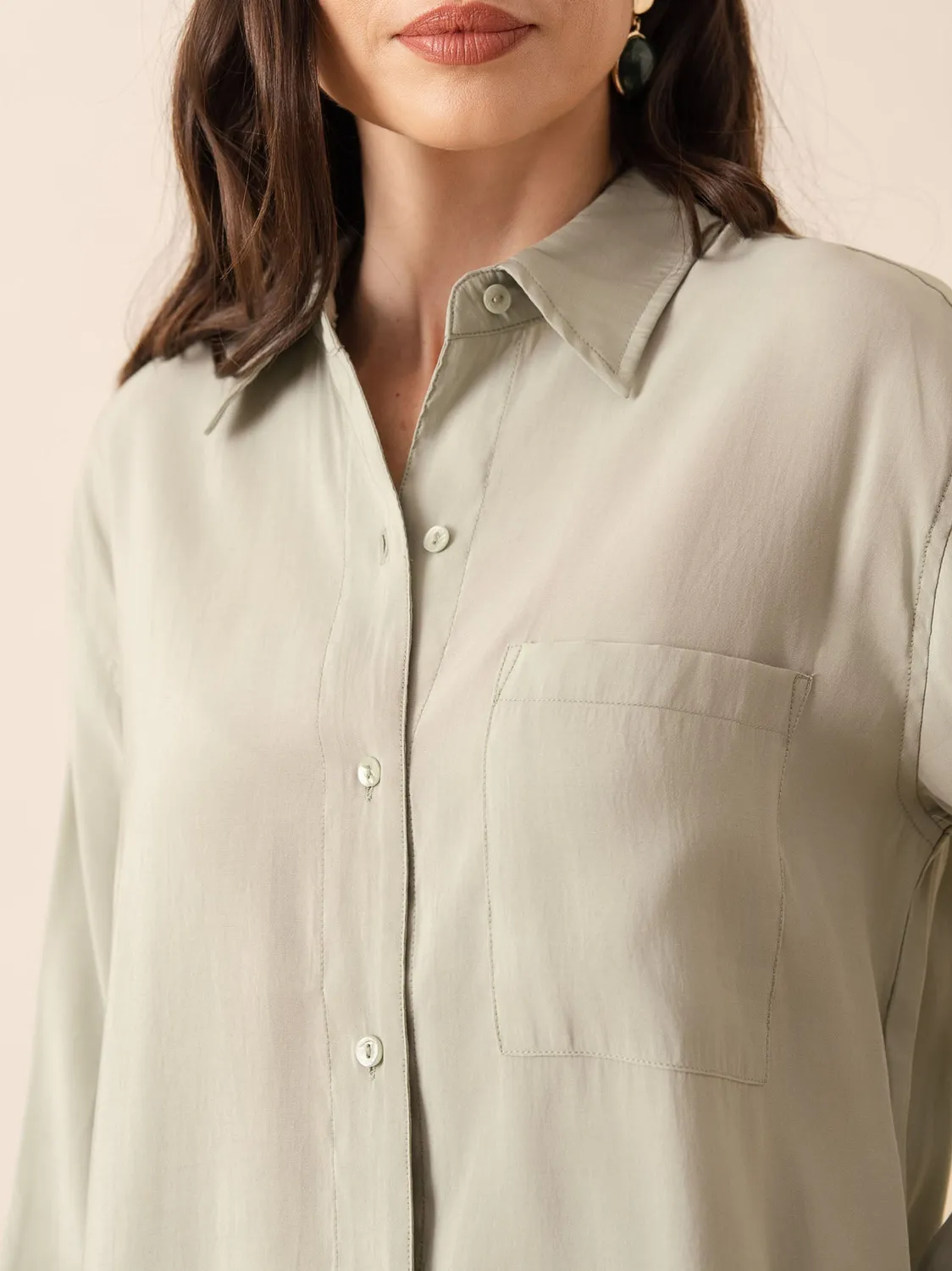 Oraije Orelis camicia oversize salvia cotone leggero