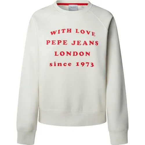 Pepe Jeans Bel Felpa Donna Beige Girocollo Logo
