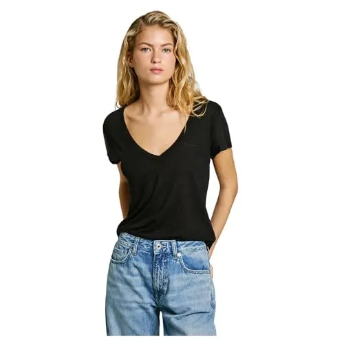 Pepe Jeans Megan V-Neck T-Shirt Donna L Bianco Lino