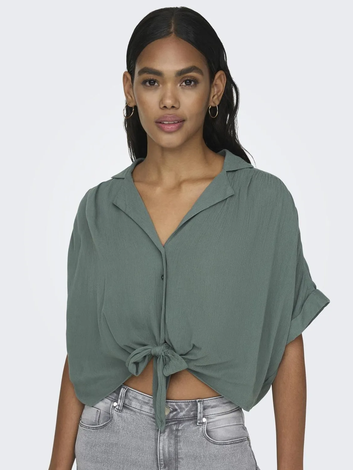 ONLY Camicia Nodo Collo Donna Bianca Maniche Corte