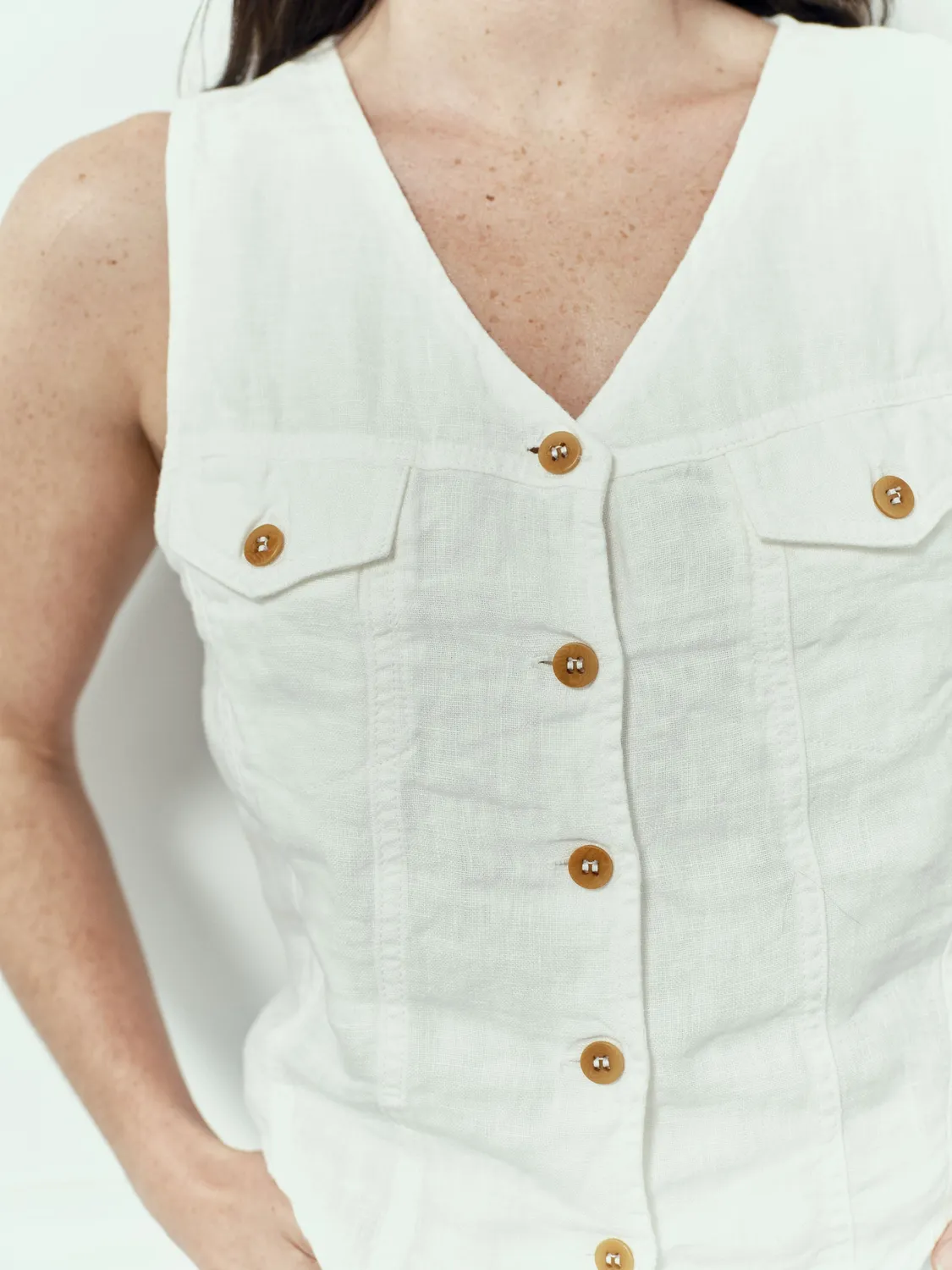 Acquaverde Trucker gilet lino white fresco