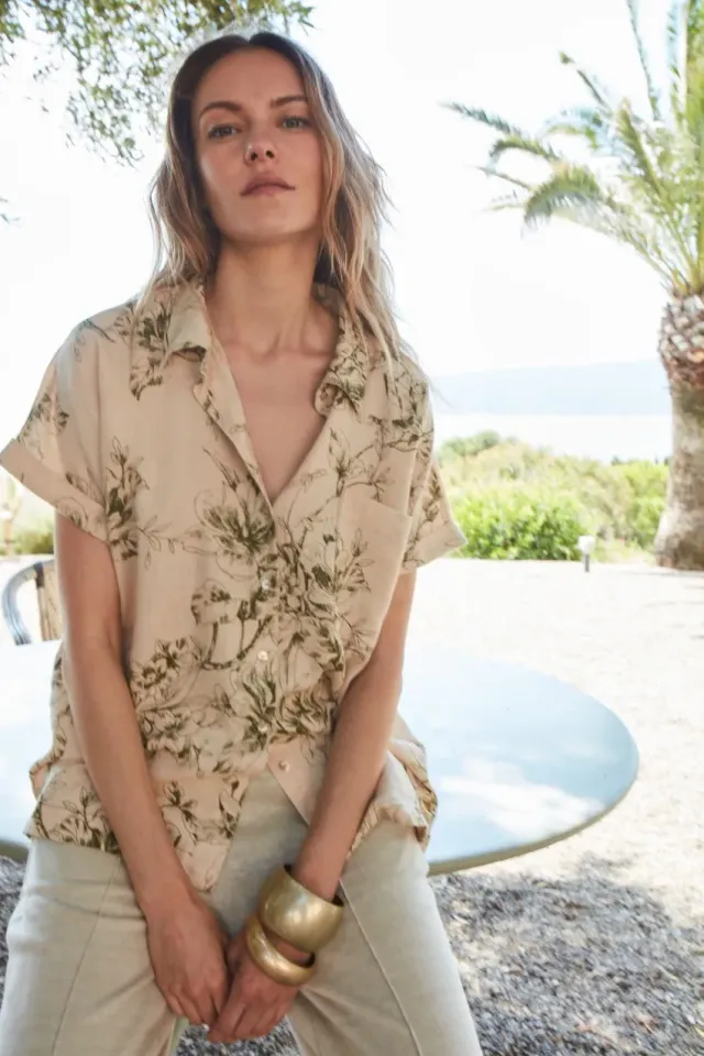 Mason's Livia camicia donna beige fiori lino
