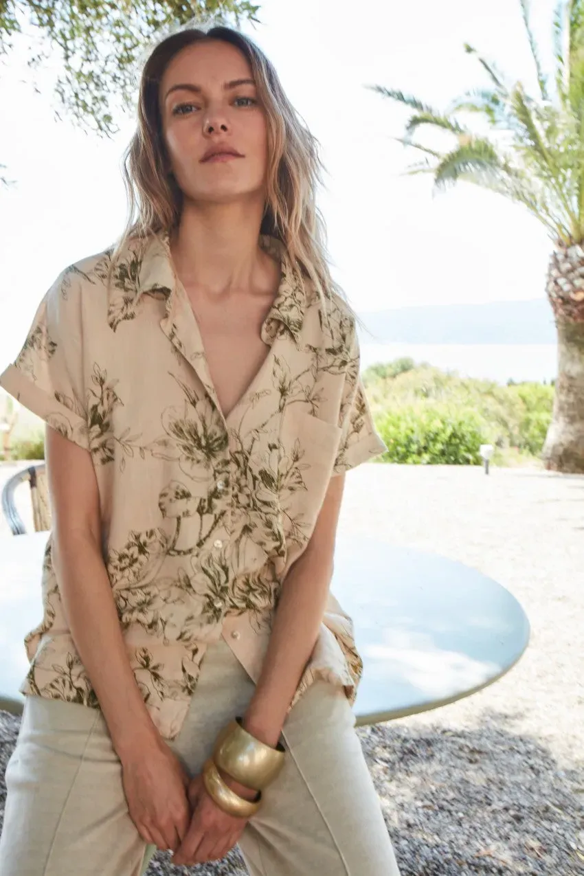 Mason's Livia camicia donna beige fiori lino