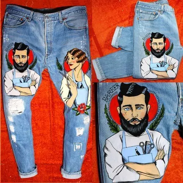 Levi's Vintage Barber jeans dipinti a mano chiaro