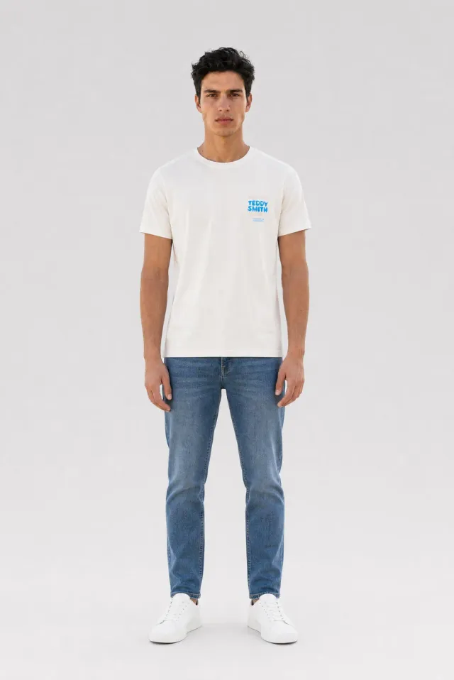 Teddy Smith T-Pickles MC T-shirt Uomo Cotone Bianco Grafica Blu