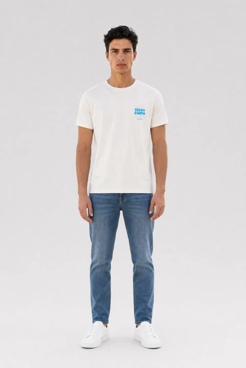 Teddy Smith T-Pickles MC T-shirt Uomo Cotone Bianco Grafica Blu