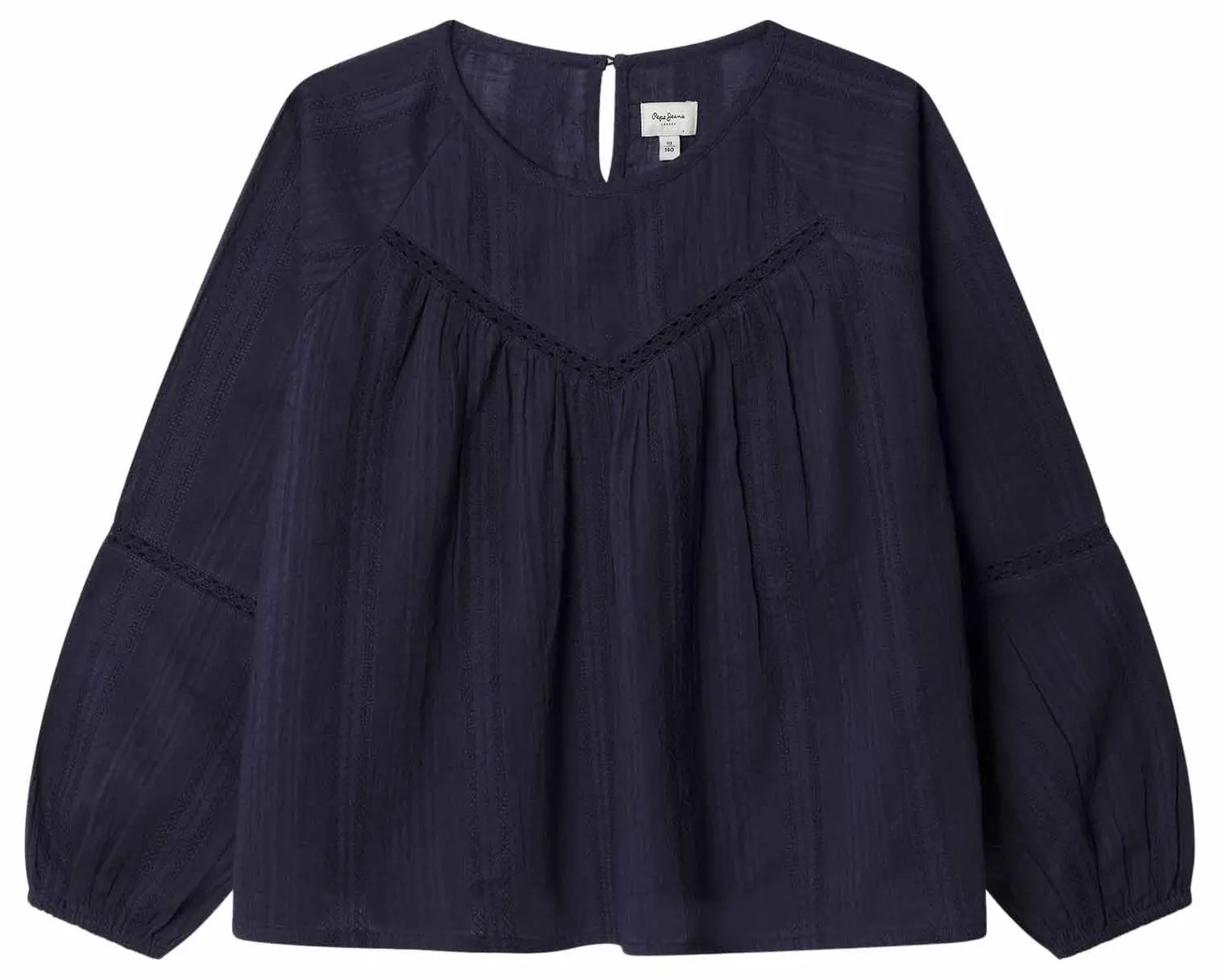 Pepe Jeans Heloise Camicia Bambina Cotone Blu Navy Pizzo