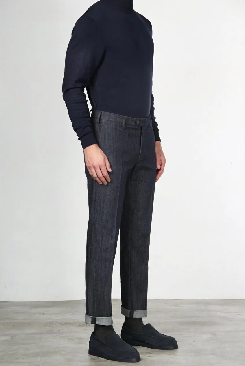 Mason's New York pantalone chino uomo denim blu navy regular