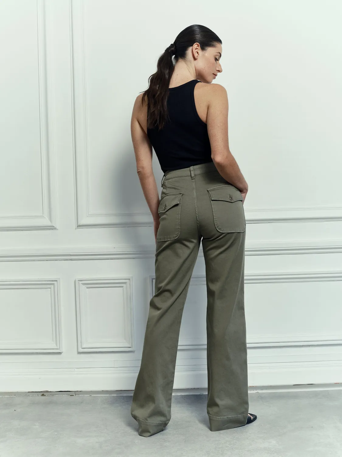 acquaverde Paltrow Long pantaloni gabardine kaki