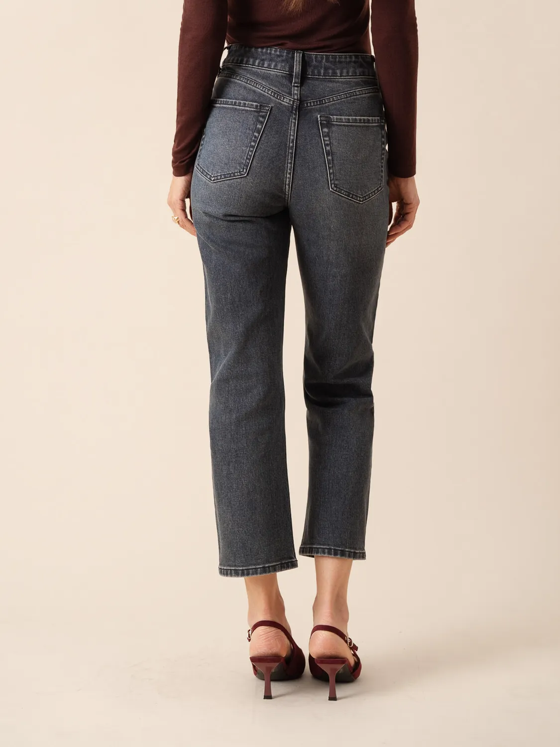 Oraije Brad jeans mom fit grigio blu denim cotone