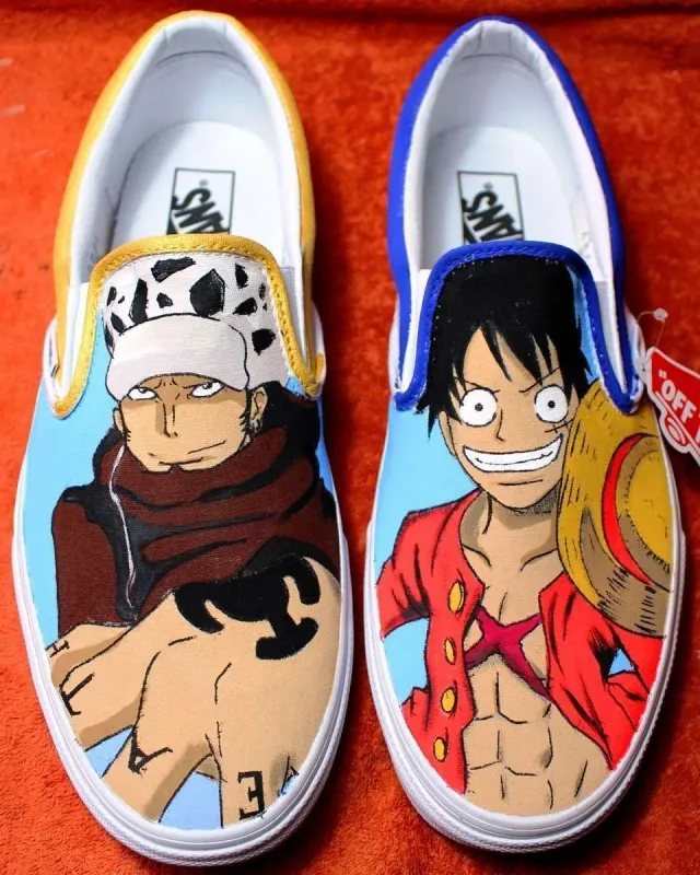 Never Say Never Luffy Law Vans Slip-On dipinte a mano