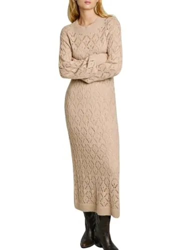 Pepe Jeans Hailey Vestito midi traforato grigio maniche lunghe