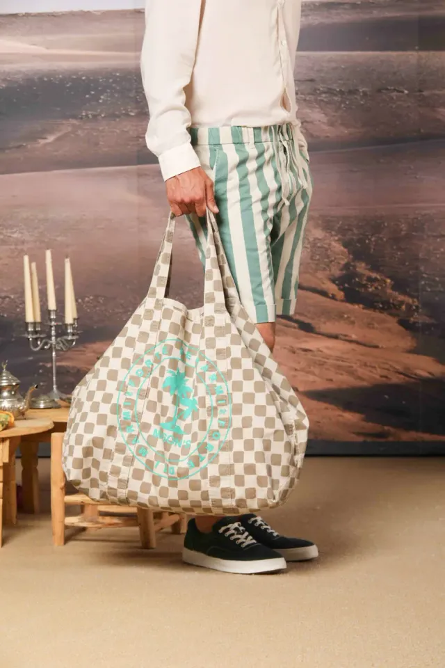 Mason's Bag FDM borsa uomo beige damier seta