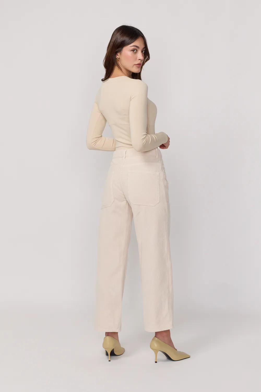 Acquaverde Eddy pantaloni velluto crema vita alta
