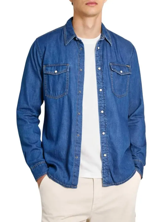 Pepe Jeans PM308586 camicia jeans uomo XXL indaco medium