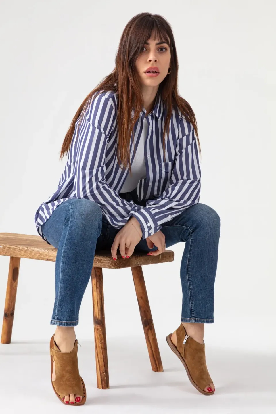 acquaverde Boy Shirt camicia Navy Off White popeline