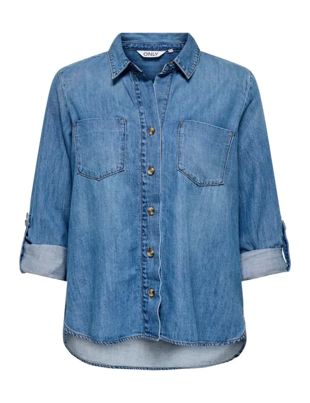 Only Onlyasmin Camicia Denim Donna Blu Medio Lunga