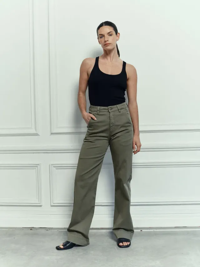 acquaverde Paltrow Long pantaloni gabardine kaki