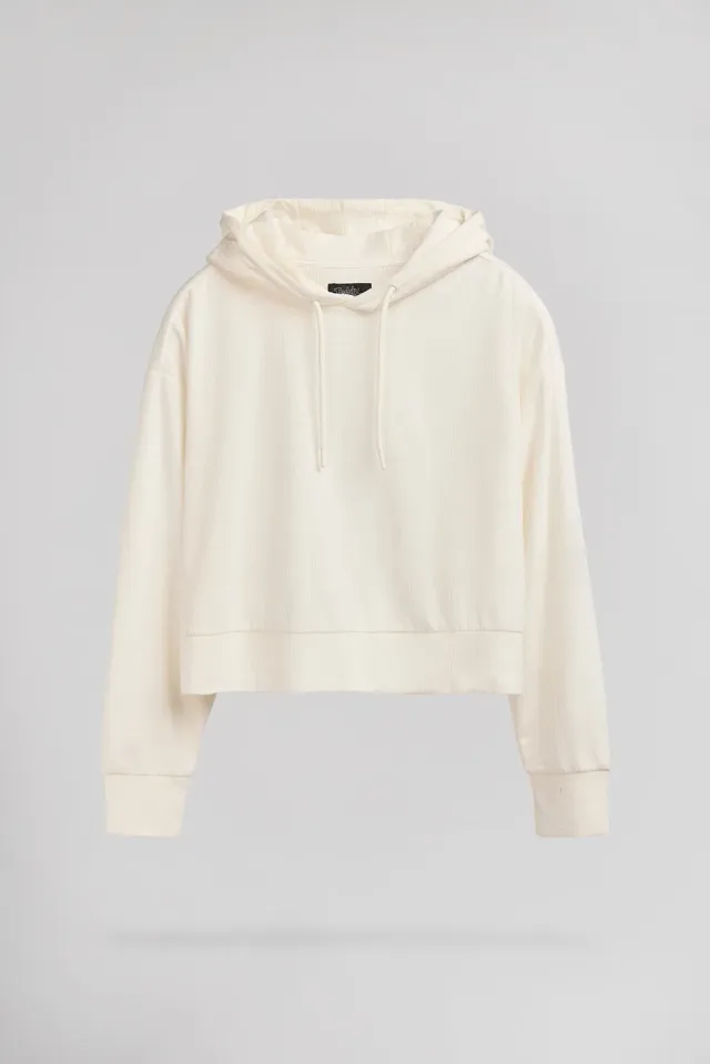 Teddy Smith S-Velt Hoody felpa donna bianca velluto cropped