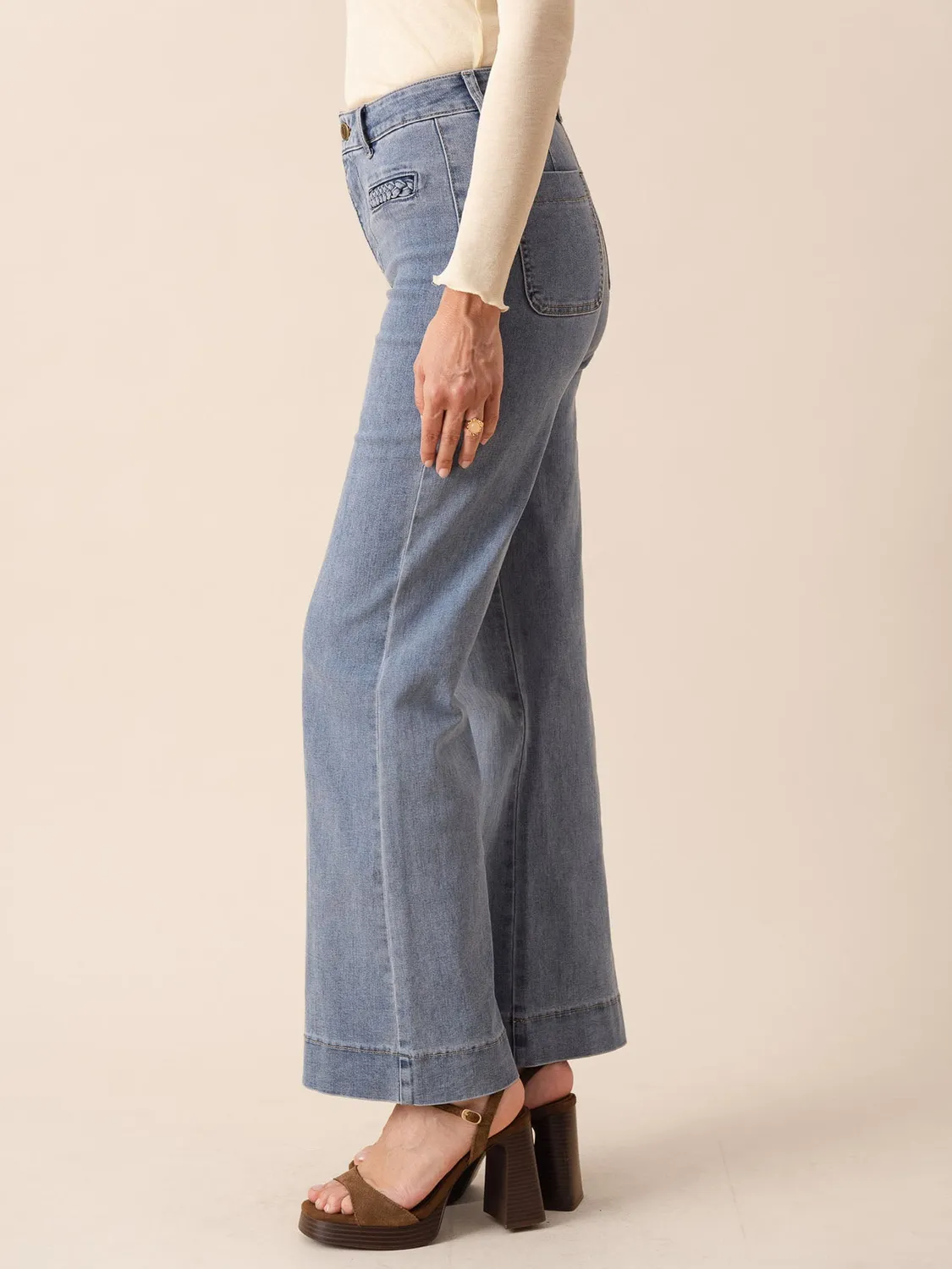 Oraije Fiona jeans flare azzurro cotone