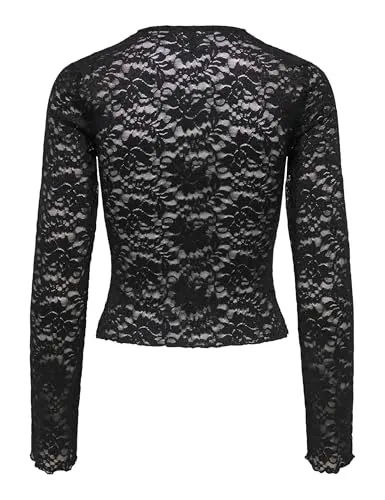 ONLY Onlnikka Top Donna nero pizzo manica lunga